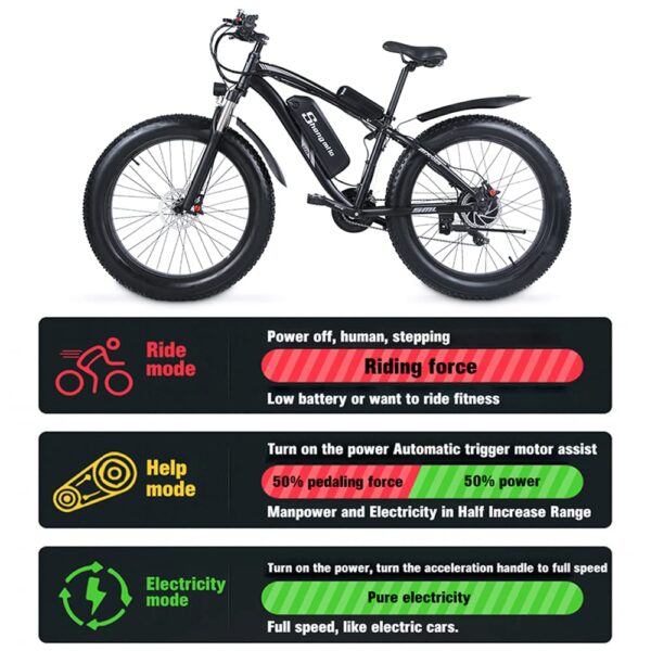 26" Fat Tire Electric Bike 48V 1000W Motor Snow Electric Bicycle