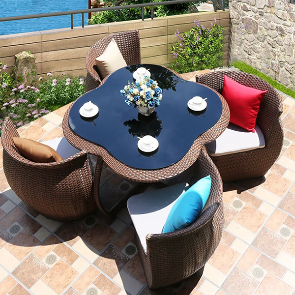 Outdoor rattan chair storage table and chair five-piece set