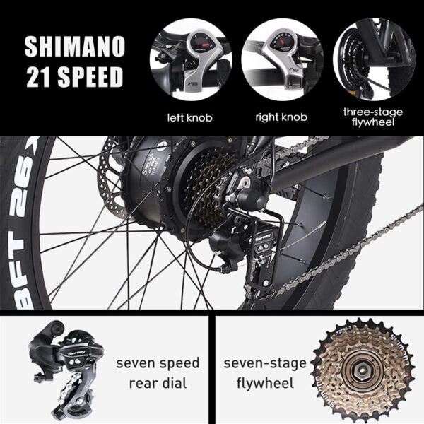 26" Fat Tire Electric Bike 48V 1000W Motor Snow Electric Bicycle