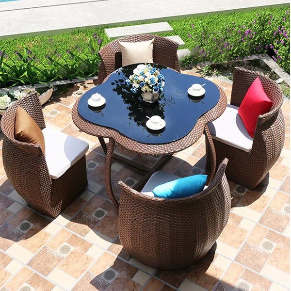 Outdoor rattan chair storage table and chair five-piece set