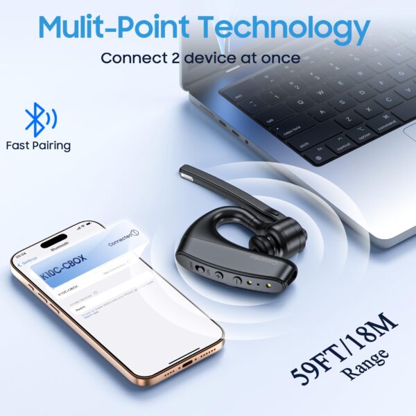 Bluetooth Headset V5.2 Wireless Bluetooth Earpiece with 750mAH Charging Case 80Hrs Talktime Wireless Headset with CVC8.0 Dual Mic Noise Canceling for iPhone Cellphone Trucker Work