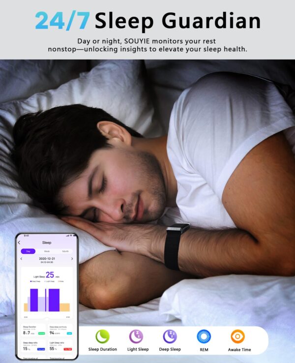 Smart Bracelet for Men Women, Health Activity Fitness Trackers, 24H Sleep Tracker, 24/7 Continuous Heart Rate/Blood Pressure/HRV/Stress Monitor, 170+ Sports Modes Smart Wristband with Free APP 2 Bands
